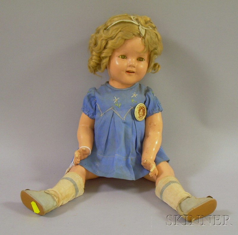 Appraisal: Ideal Shirley Temple Composition Doll in Blue Dress with Button