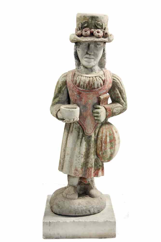 Appraisal: SANDSTONE GARDEN FIGURE - Painted Sandstone Garden Figure of a