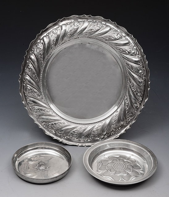 Appraisal: A CIRCULAR SILVER DISH with pressed Tudor rose decoration cm