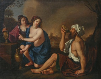 Appraisal: th Century Unsigned Painting of Lot and His Daughters Lot