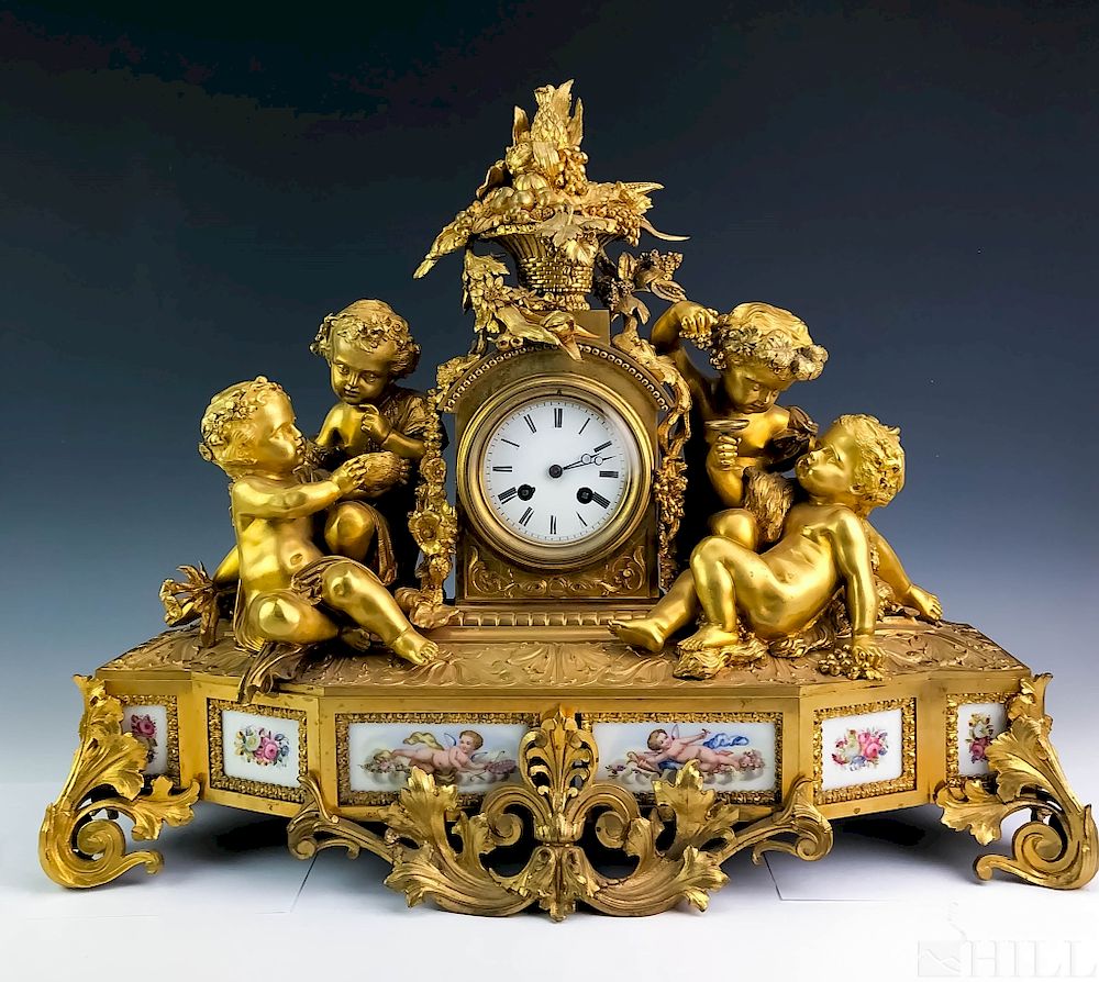 Appraisal: Louis XIV French Rococo Dore Bronze Mantel Clock Mantel Clock