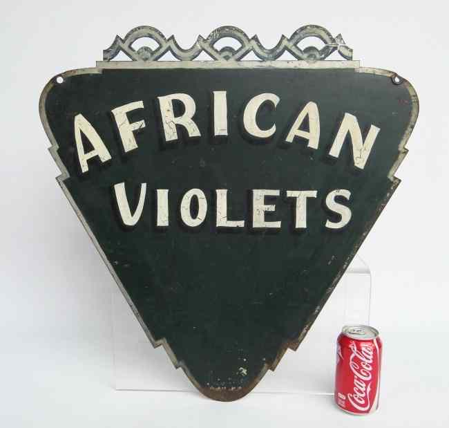 Appraisal: Late th c ''African Violets'' sign painted on tin Found