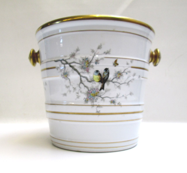 Appraisal: ANTIQUE CERAMIC WINE COOLER ICE BUCKET having hand painted bird