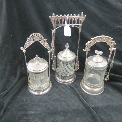 Appraisal: Victorian Silverplate Pickle Castors pattern glass inserts to