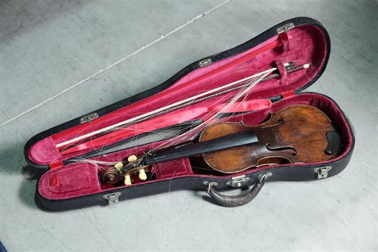 Appraisal: CHILD'S VIOLIN size th century No label with bow and