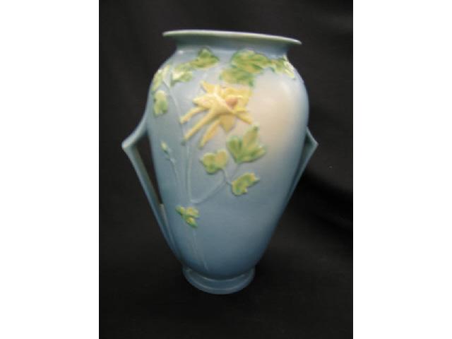 Appraisal: Roseville Columbine Art Pottery Vase blue handled - excellent