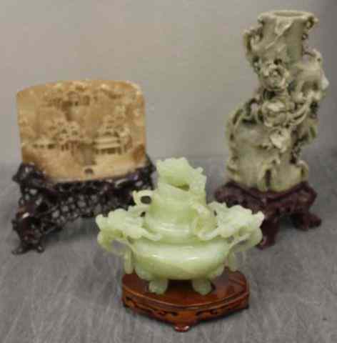 Appraisal: Asian Lot Including a Jade Censor with CarvedDragon Handles and