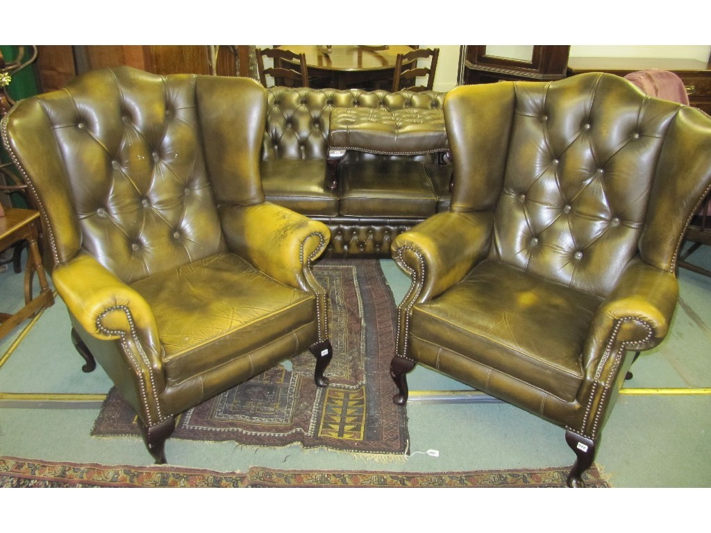 Appraisal: Chesterfield button back settee with a pair of matching wing