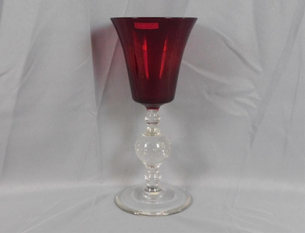 Appraisal: PAIRPOINT CHALICE VASE RUBY BOWL CONTROLLEDbubble stem Late th c