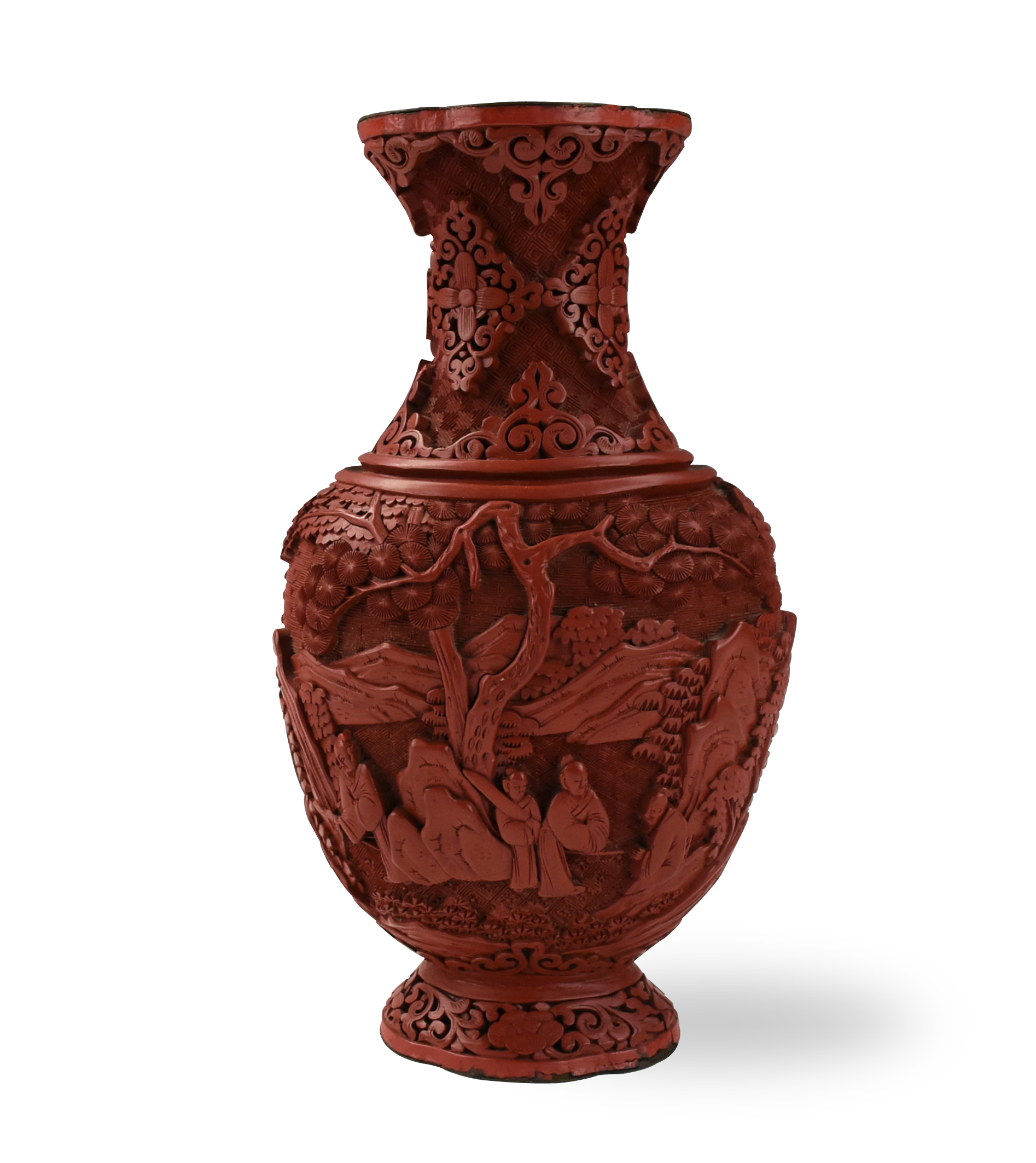 Appraisal: CHINESE CARVED CINNABAR LACQUER VASE Chinese of quatrelobed form the