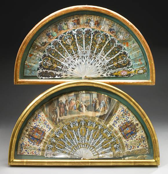 Appraisal: Two French fans mid th century Each with gilt and