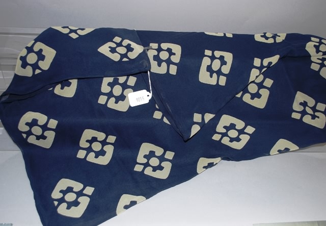 Appraisal: Giorgio Armani navy cream print silk scarf Approx size x