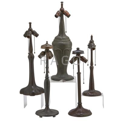 Appraisal: HANDEL LAMP BASES Five in metal early th c All