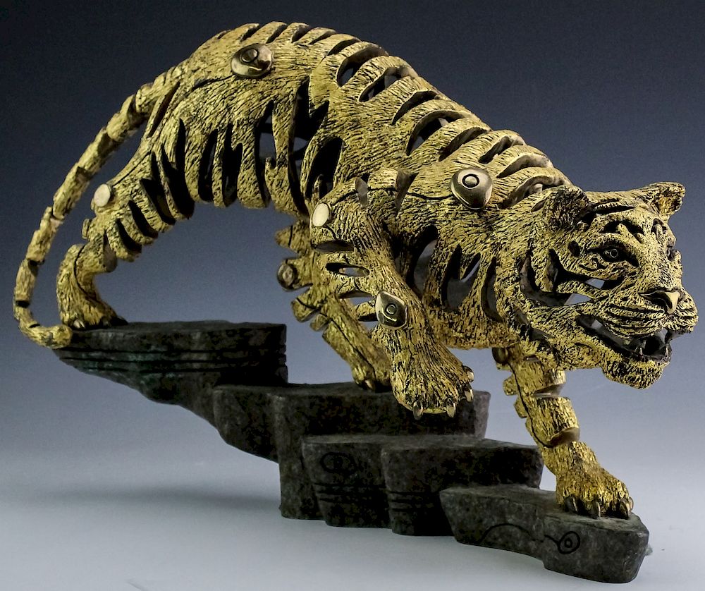 Appraisal: Tiefeng Jiang - China Gilt Bronze Tiger Statue Guaranteed Authentic