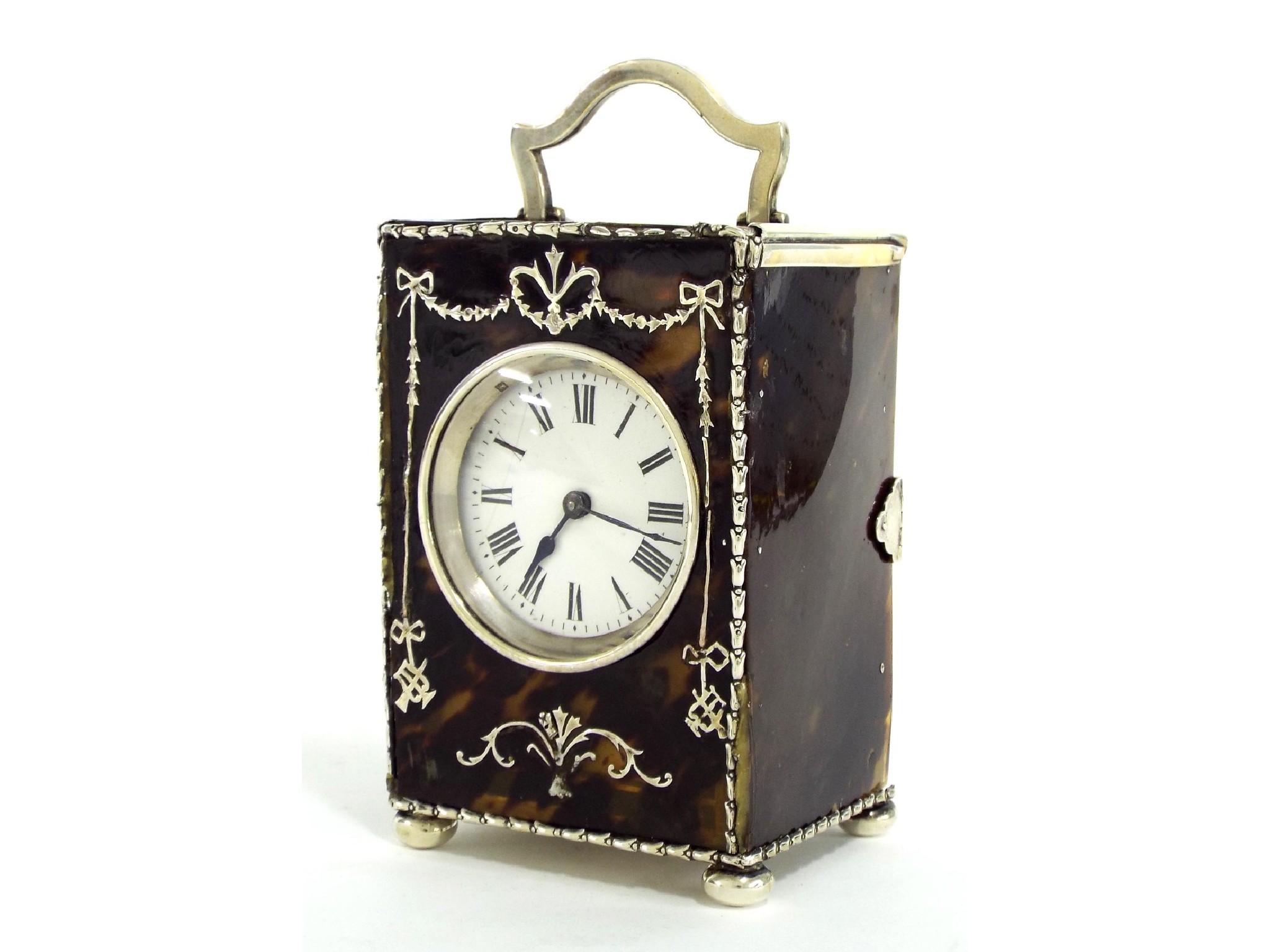 Appraisal: Tortoiseshell and silver mounted carriage clock timepiece with French platform