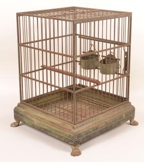 Appraisal: th C Tin and Metal Bird Cage with Paw Feet