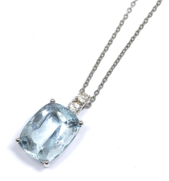 Appraisal: AN AQUAMARINE AND DIAMOND PENDANT G BELIN White gold Elegant