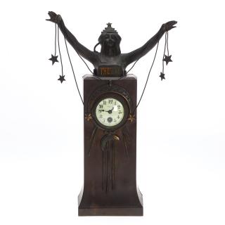 Appraisal: Art Nouveau patinated bronze figural clock Art Nouveau patinated bronze