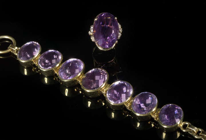 Appraisal: Vermeil and Amethyst Lady's Link Bracelet composed of seven bezel-set