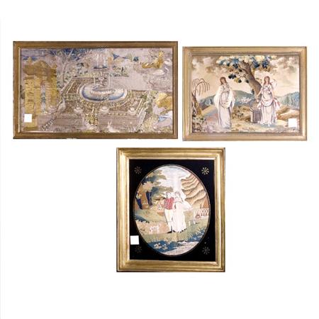 Appraisal: Group of Three English Silk and Woolwork Pictures Estimate -