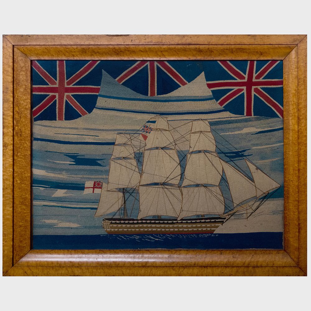 Appraisal: English Needlework Picture of a Ship x in Condition Some