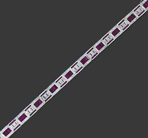 Appraisal: RUBY AND BRILLIANT-CUT DIAMOND BRACELET White gold Decorative bracelet Art-D