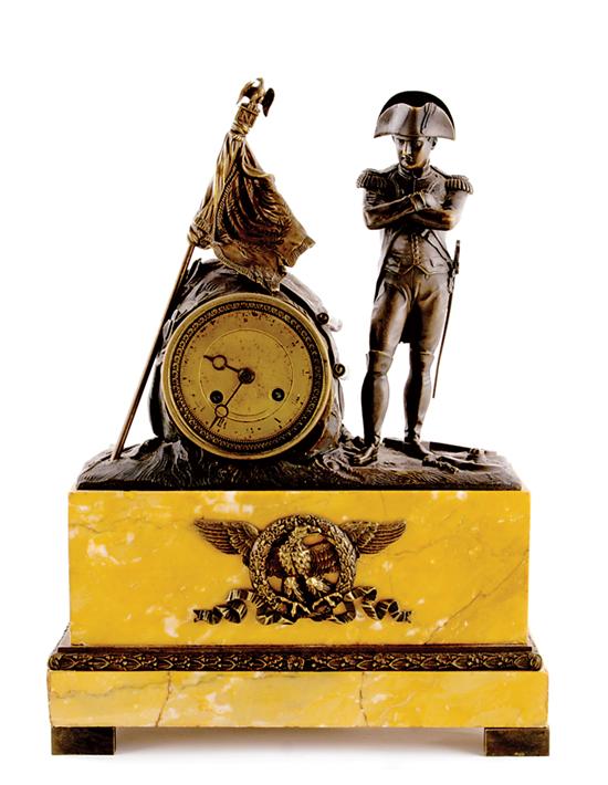 Appraisal: French Napoleon III marble and bronze mantel clock circa figure