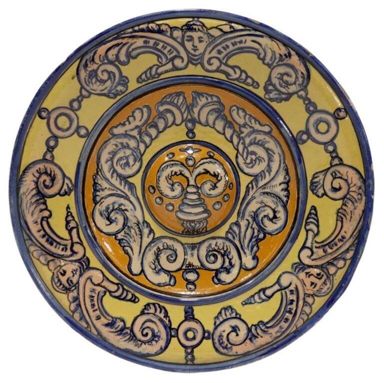 Appraisal: Spanish Talavera pottery charger polychrome tin glazed decoration with foliate