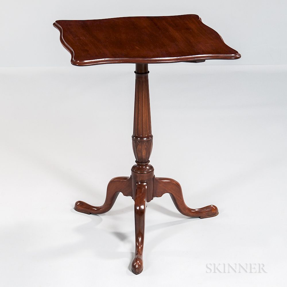 Appraisal: Carved Mahogany Serpentine Tilt-top Stand Carved Mahogany Serpentine Tilt-top Stand