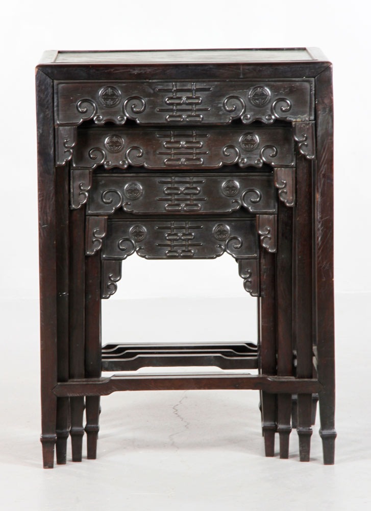 Appraisal: - th C Chinese Tables Lot of four carved nesting