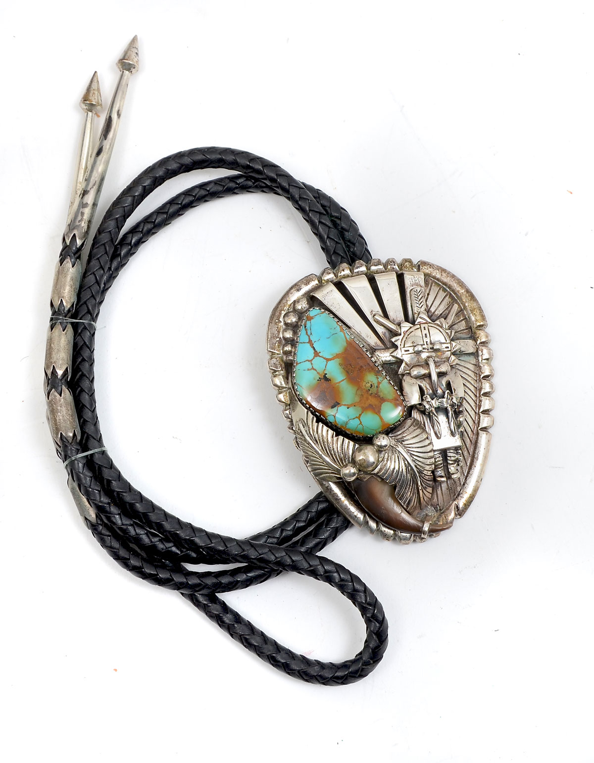 Appraisal: THOMAS BYRD NATIVE AMERICAN INDIAN NAVAJO TURQUOISE SILVER BOLO Southwestern