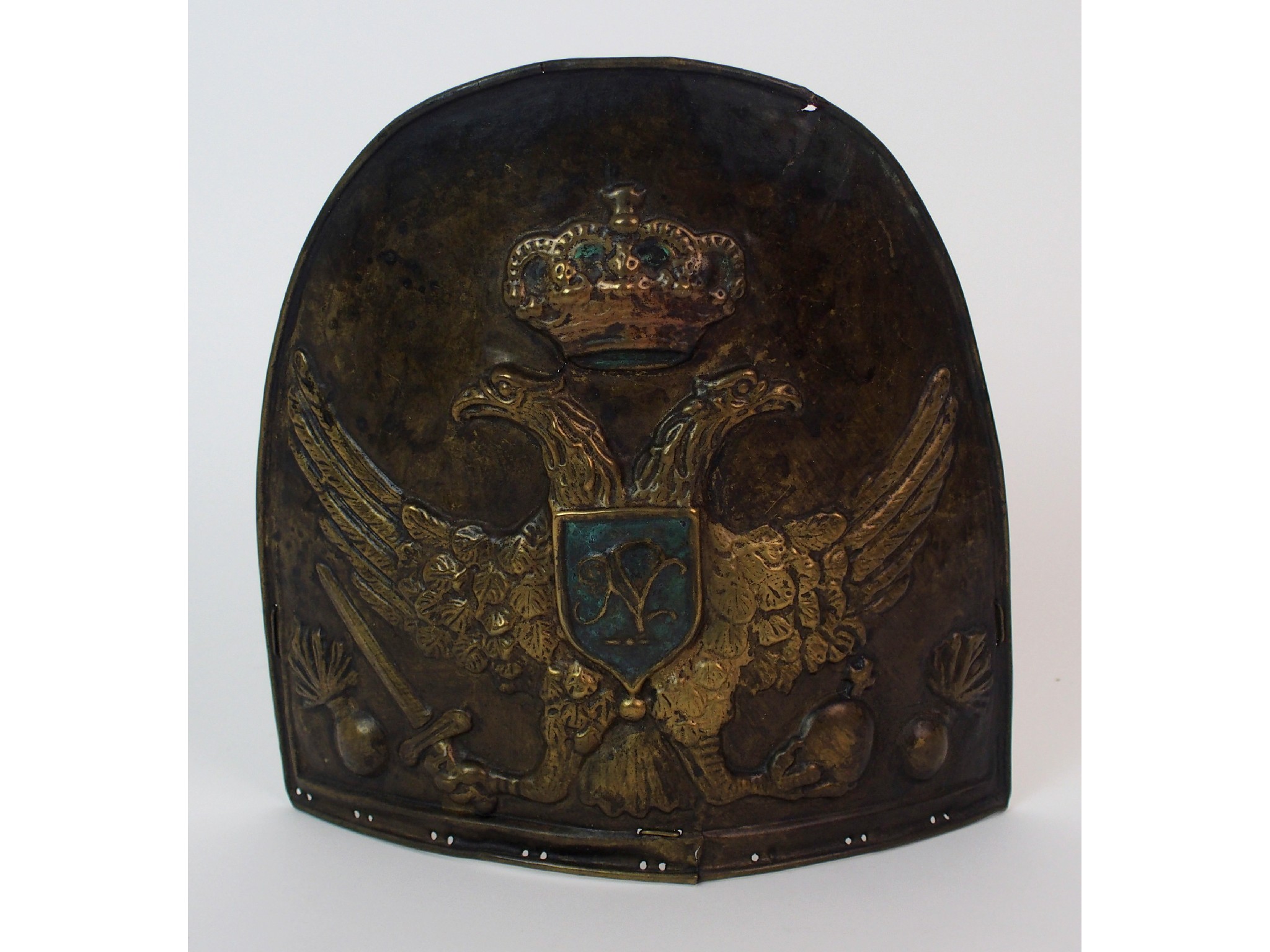 Appraisal: An antique Russian helmet platewith a double headed eagle crest