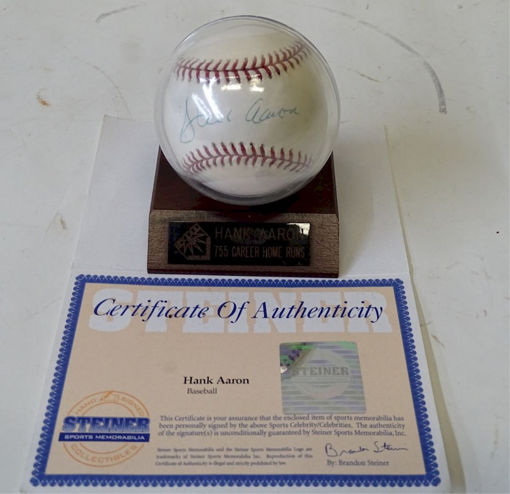 Appraisal: Hank Aaron Single Signed Baseball - COA Autographed on sweet