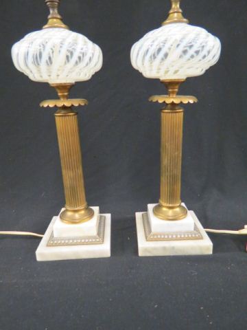 Appraisal: Pair of Opalescent Glass Marble Lamps classical column style