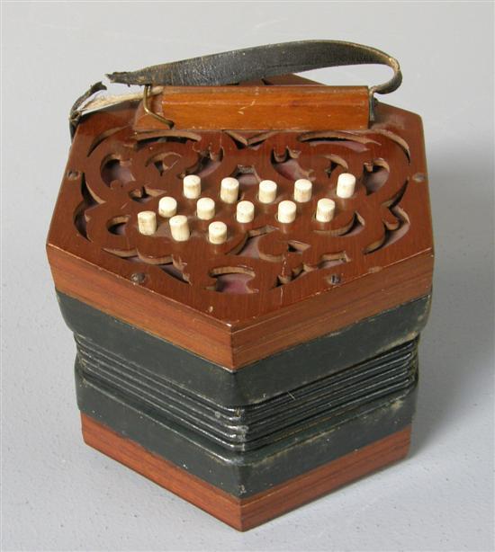 Appraisal: C Jones mahogany concertina with twenty-seven bone buttons on pierced