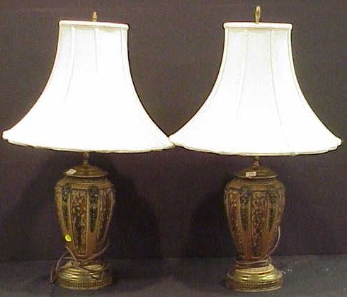 Appraisal: Roseville Florentine pair of table lamps with custom silk shades