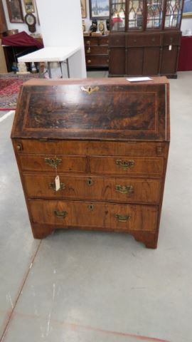 Appraisal: Period Dropfront Desk Chippendalepulls fine burl front inner compartments tall