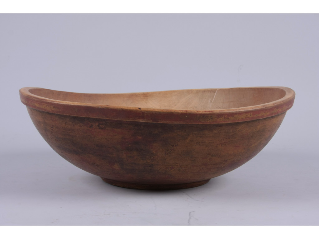 Appraisal: Large Wooden Center Bowl th c with ridge rim and