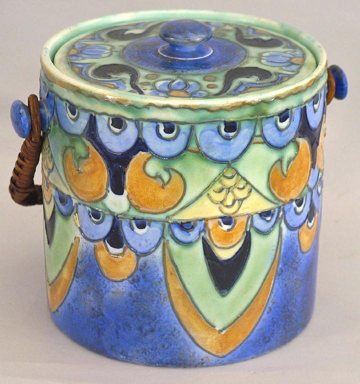 Appraisal: Fieldings Crown Devon 'Cretian' biscuit barrel and cover with tube