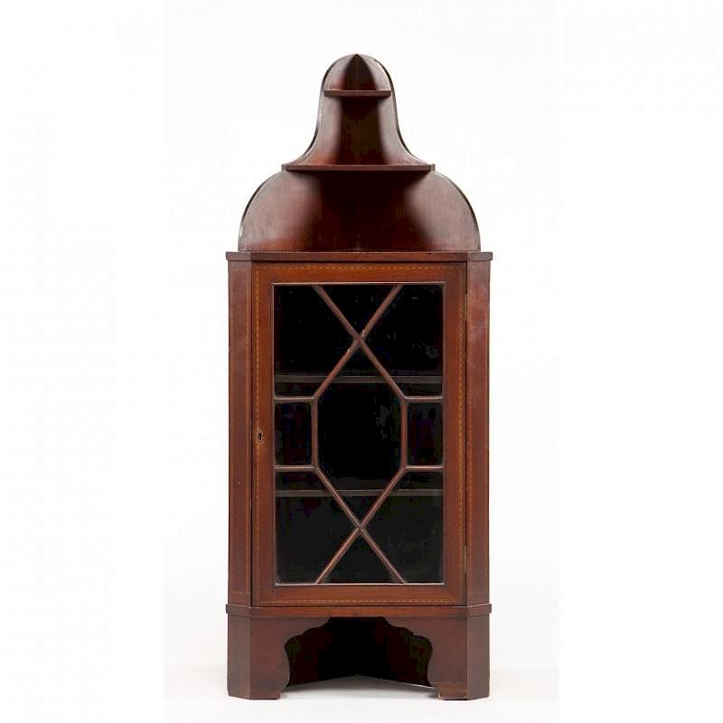 Appraisal: Edwardian Inlaid Small Corner Cabinet circa mahogany mahogany veneer two