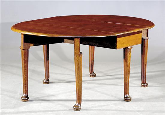 Appraisal: George III mahogany drop-leaf table circa rectangular top with half-round