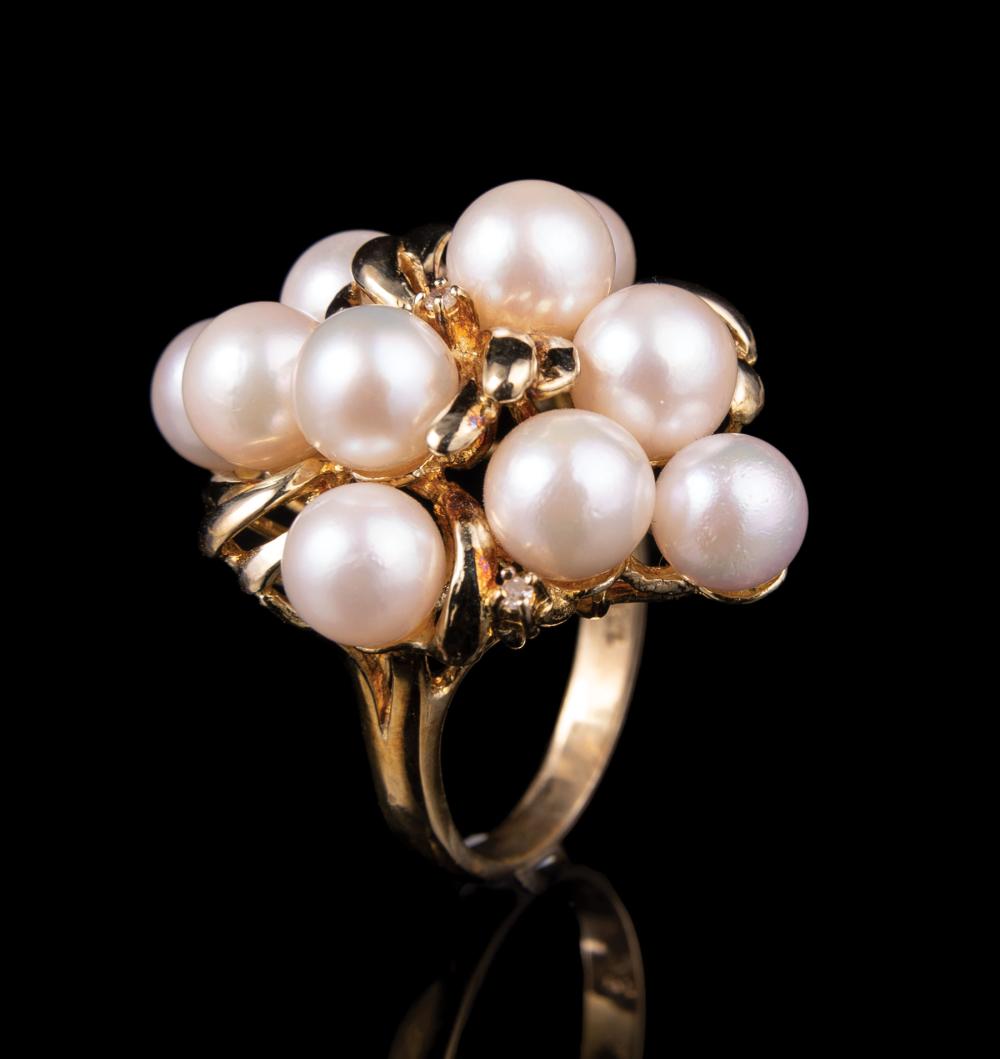 Appraisal: kt Yellow Gold Cultured Pearl and Diamond Brooch TOGETHER WITH