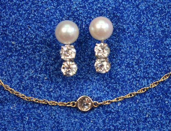 Appraisal: K WHITE GOLD CULTURED PEARL AND DIAMOND EARRINGS AND A