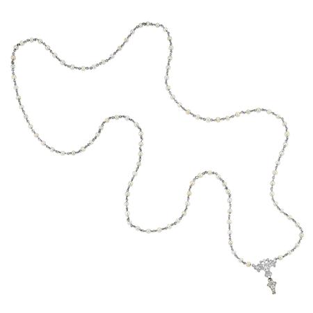 Appraisal: Long Platinum Pearl and Diamond Chain Necklace Estimate -