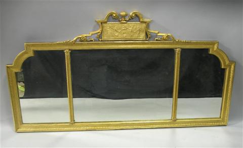 Appraisal: GEORGE III STYLE GILTWOOD OVERMANTLE MIRROR th century cresting inset