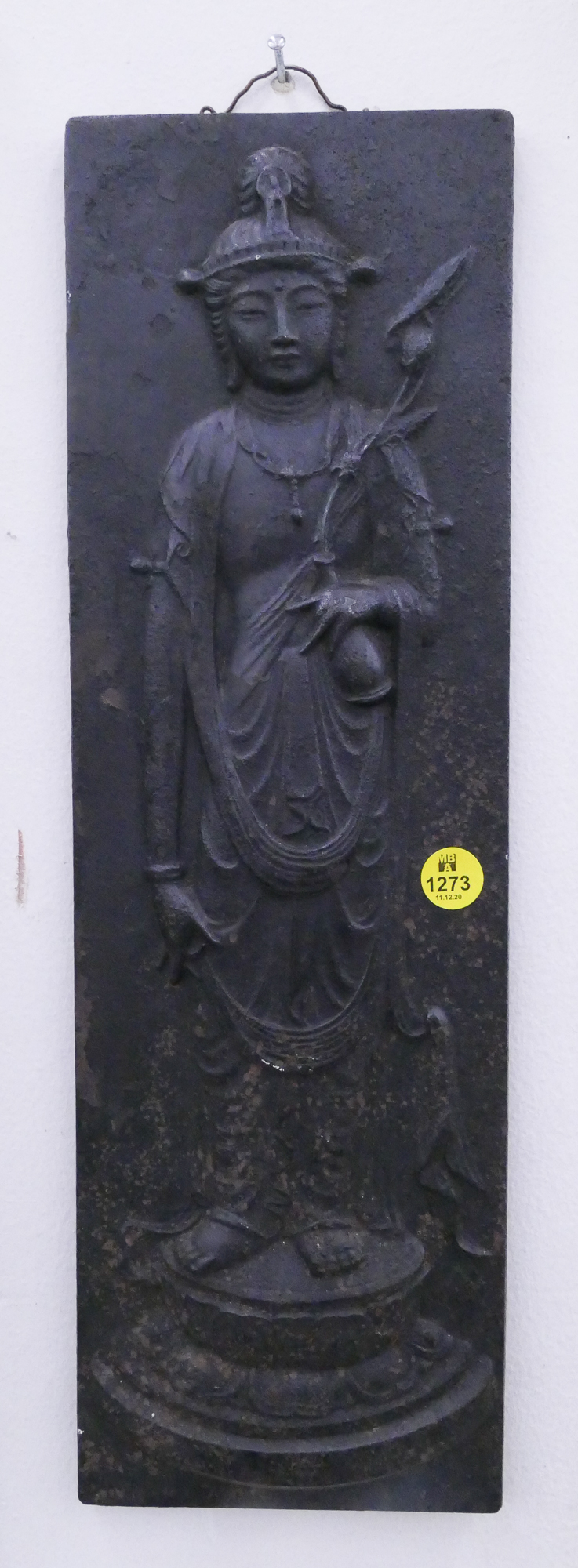 Appraisal: Old Chinese Cast Iron Guanyin Plaque- x ''