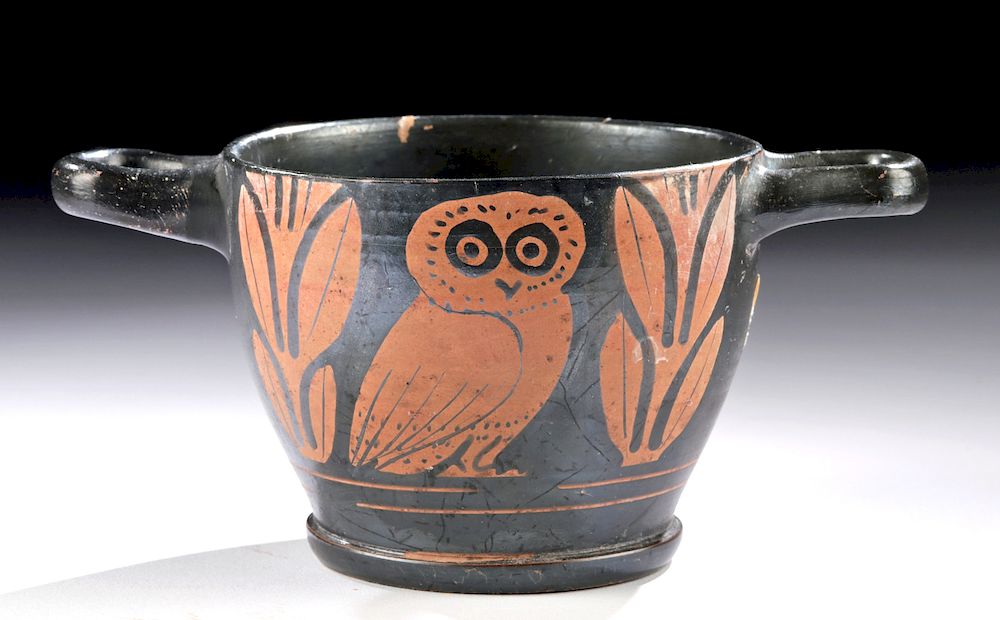 Appraisal: Greek Apulian Red-Figured Owl Skyphos Magna Graecia South Italy Apulia