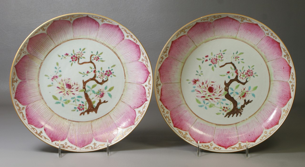 Appraisal: Pair of Chinese Export Lotus Pattern Porcelain Shallow Charger -