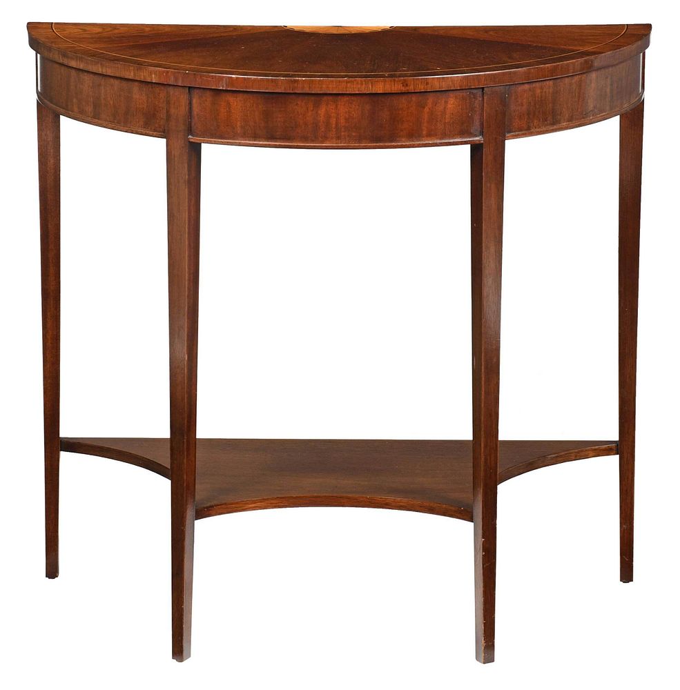 Appraisal: Federal Style Inlaid Walnut Demilune Side Table th century bookmatched