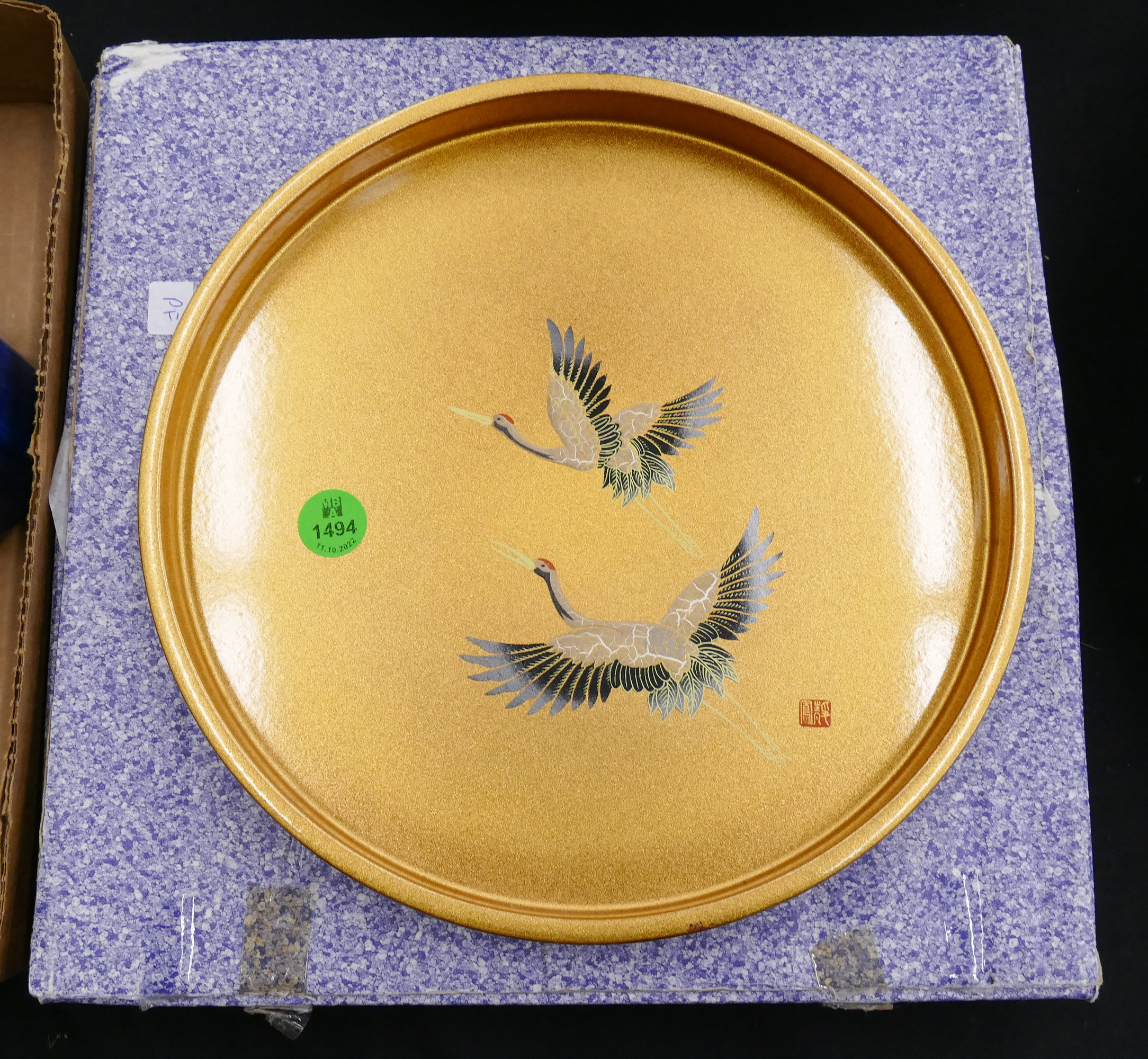 Appraisal: Japanese Maki-e Lacquered Crane Tray with Box- ''